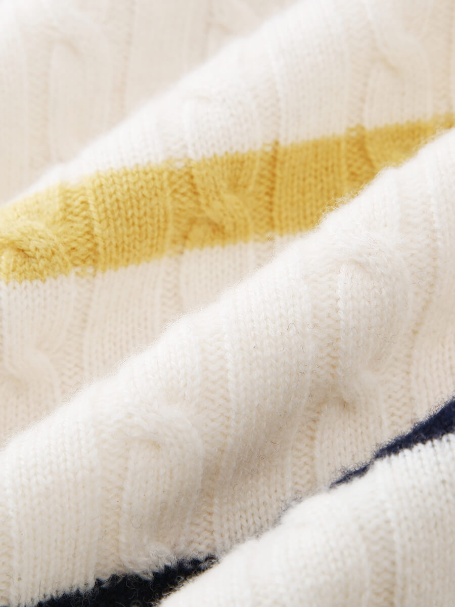 COMOBOCA 100% Wool Women's Colorful Striped Cable Knit Sweater