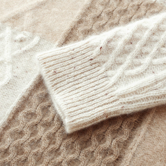 COMOBOCA 100% Cashmere Women's Patchwork Cable Knit Sweater