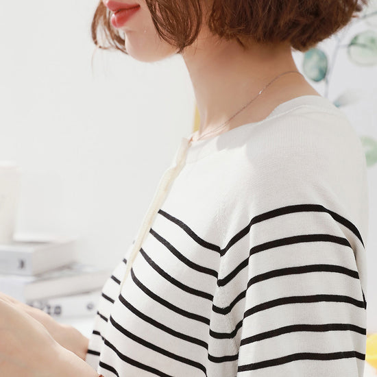 COMOBOCA Women's Striped Henley T-Shirt Sweater