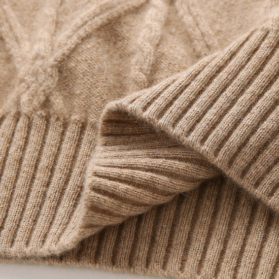 COMOBOCA 100% Cashmere Women's Cable Knit Mock Neck Sweater