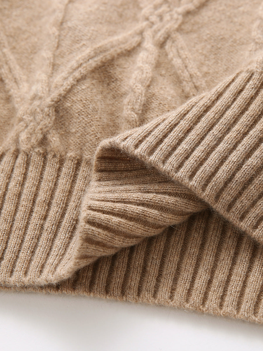 COMOBOCA 100% Cashmere Women's Cable Knit Mock Neck Sweater