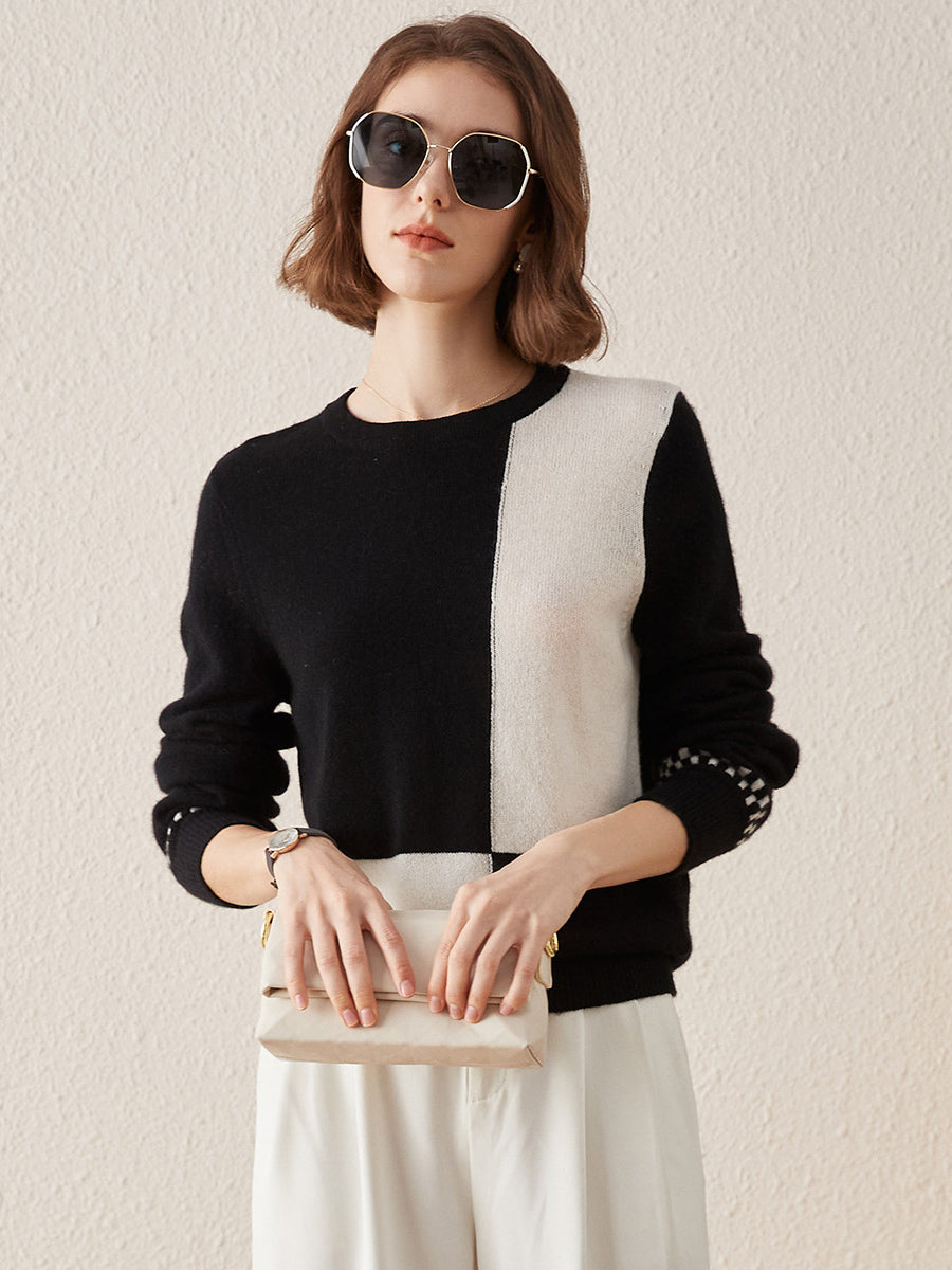 COMOBOCA BLACK 100% Cashmere Women's Round Neck Knit Sweater