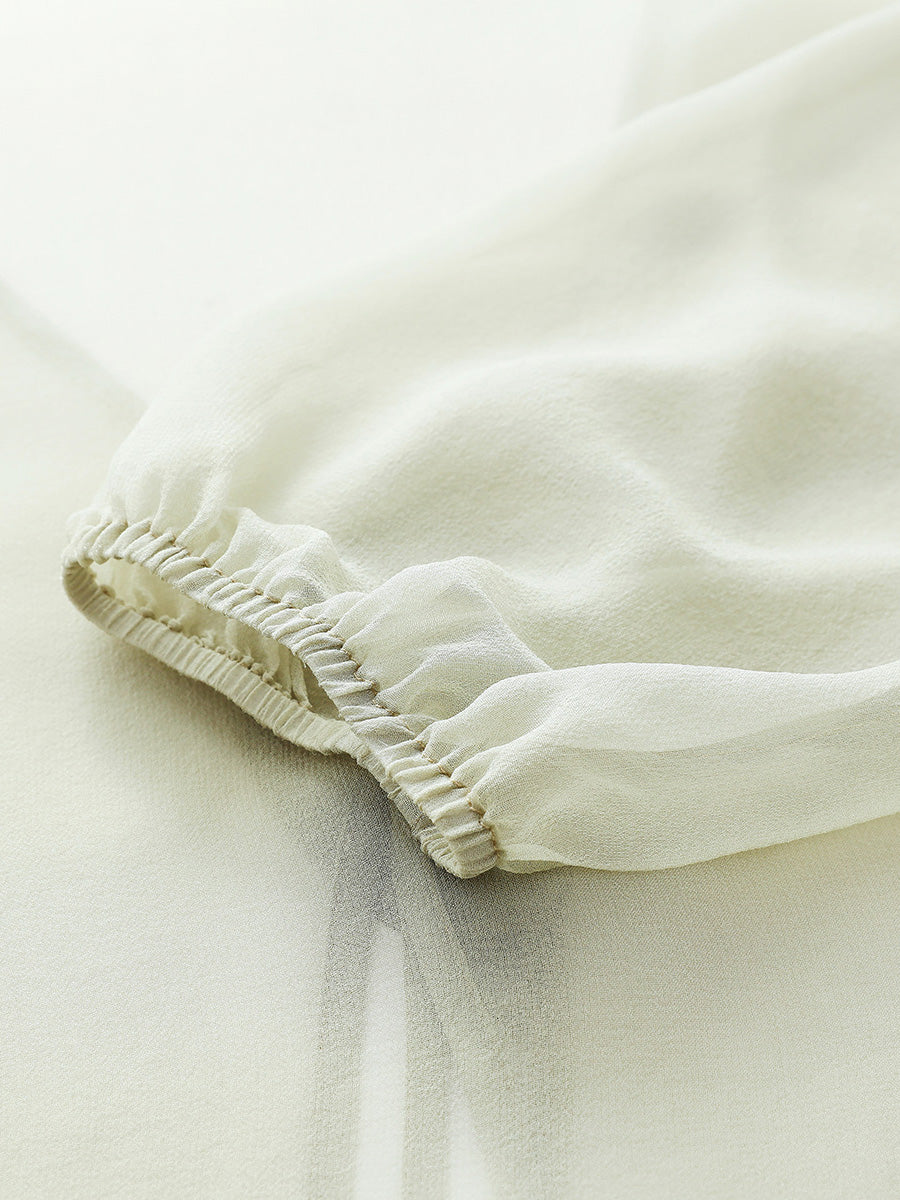 COMOBOCA 100% Mulberry Silk Women's Tie-Front Blouse