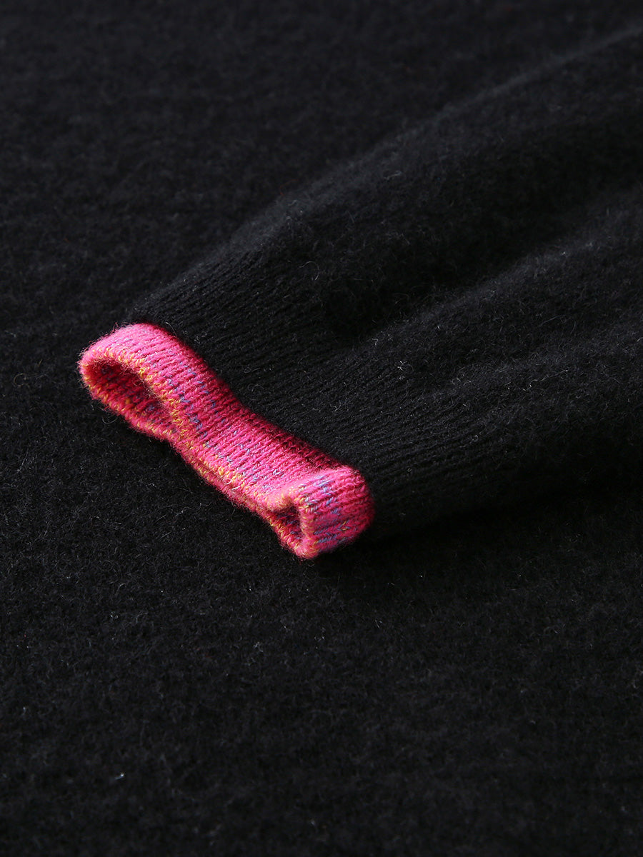 COMOBOCA 100% Cashmere Women's Color Accented Knit Pullover Sweater