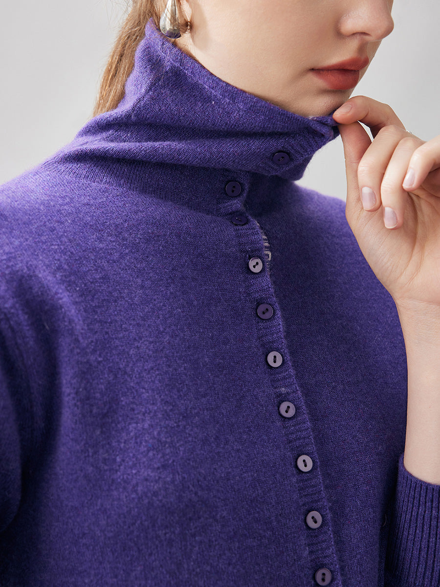 COMOBOCA 100% Cashmere Women's Turtleneck Button-Up Cardigan