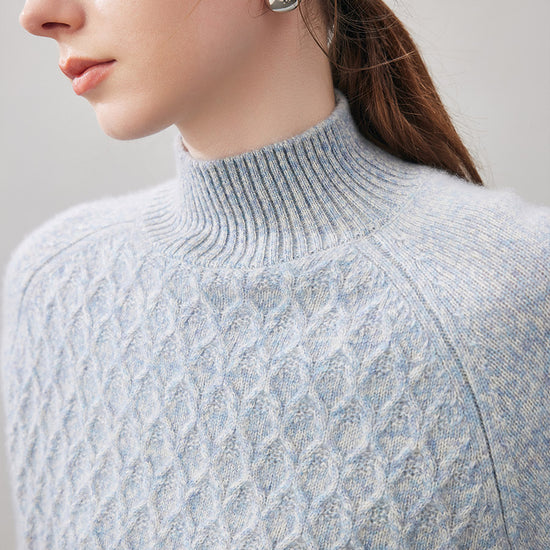 COMOBOCA 100% Cashmere Women's Cable Knit Mock Neck Sweater