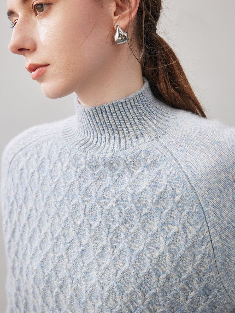 COMOBOCA 100% Cashmere Women's Cable Knit Mock Neck Sweater