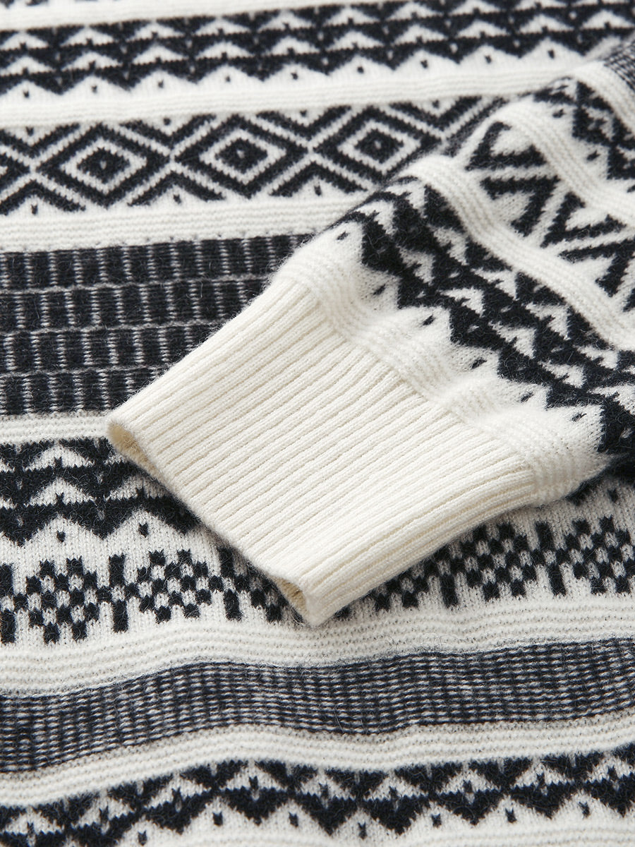 COMOBOCA 100% Cashmere Women's Fair Isle Round Neck Knit Sweater