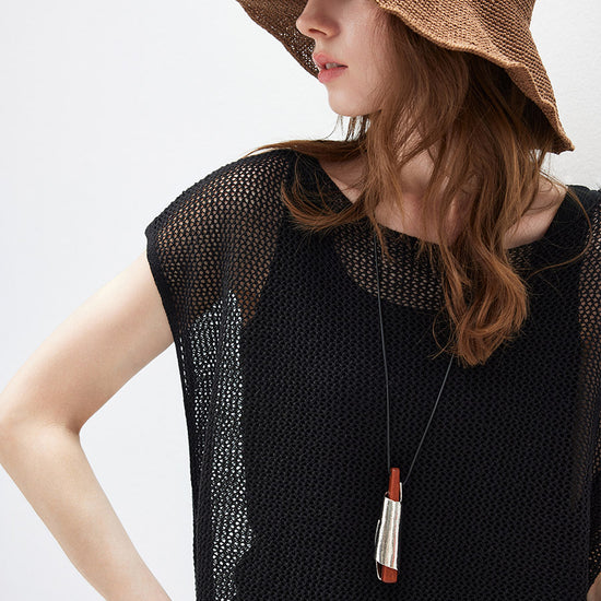 COMOBOCA Women's Sheer Mesh Knit Cap Sleeve Top with Side Slit