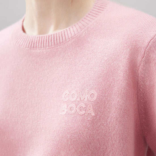 COMOBOCA 100% Cashmere Women's Embroidered Logo Short Sleeve Sweater