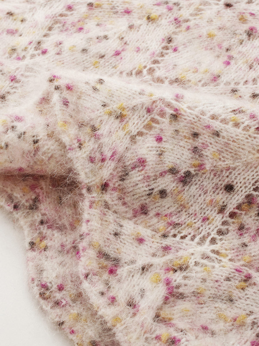 COMOBOCA Women's Speckled Lace Knit Round Neck Sweater