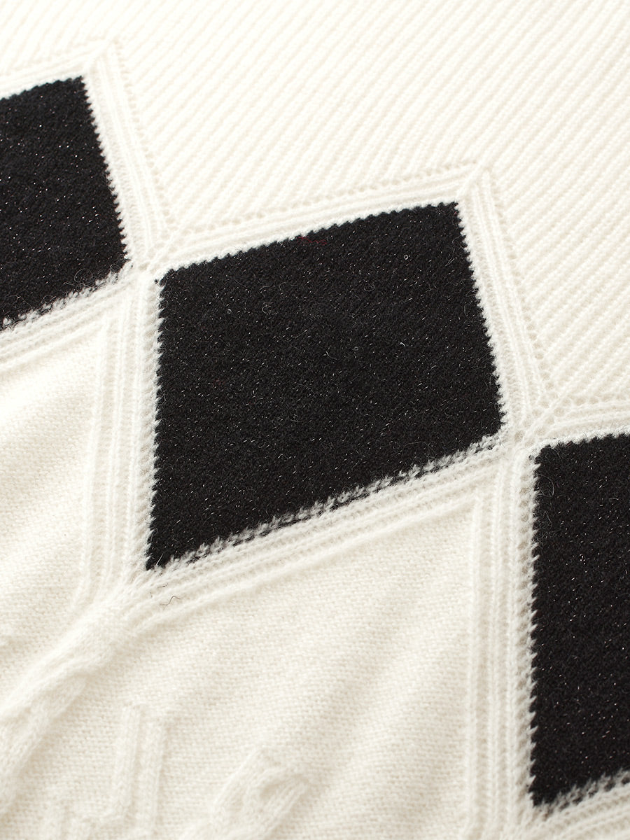 COMOBOCA 100% Cashmere Women's Argyle Patterned Round Neck Sweater