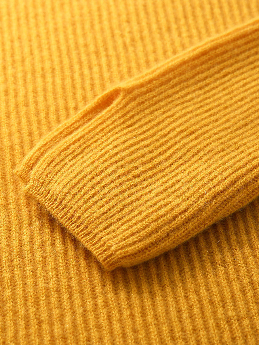 COMOBOCA 100% Cashmere Women's V-Neck Ribbed Knit Sweater