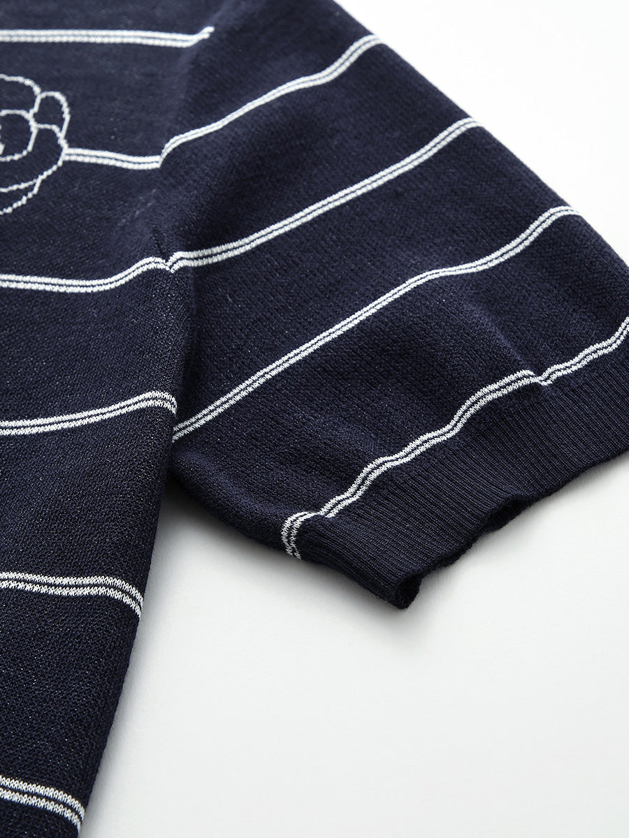 COMOBOCA Women's Striped Floral Knit T-Shirt