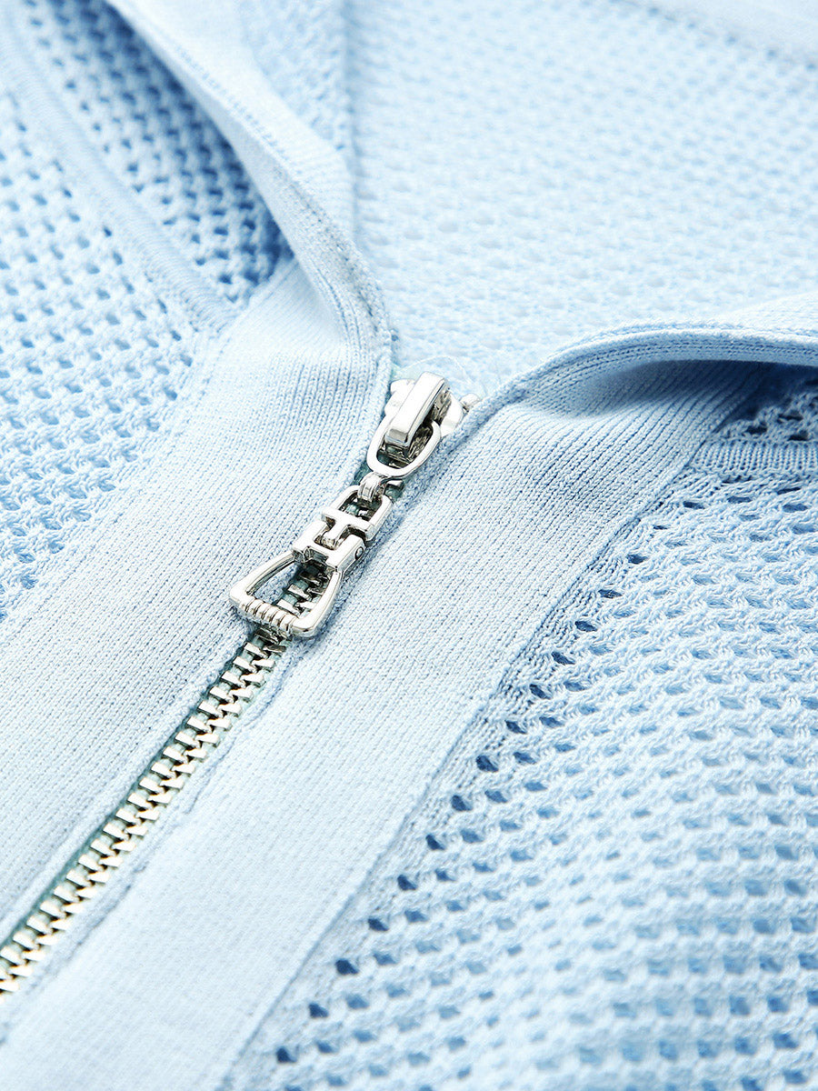 COMOBOCA Women's Ribbed Mesh Zip-Up Hoodie