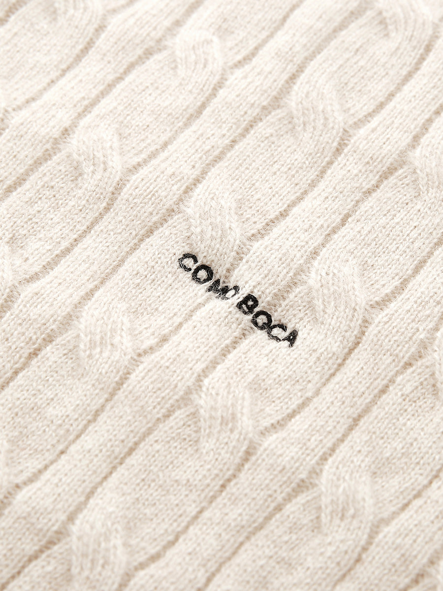 COMOBOCA 100% Cashmere Women's Cable Round Neck Knit Sweater