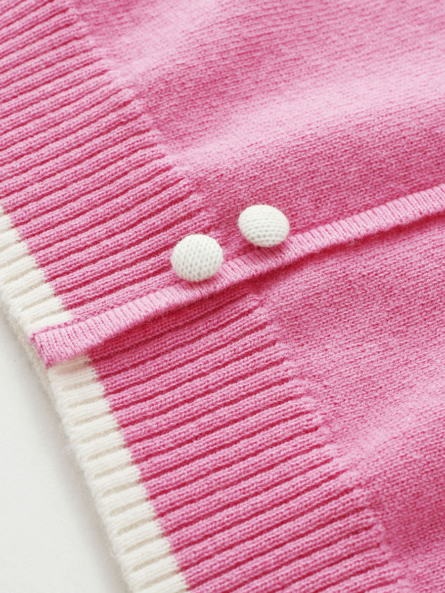 COMOBOCA 100% Wool Kids' Tie-Neck Contrast Trim Sweater