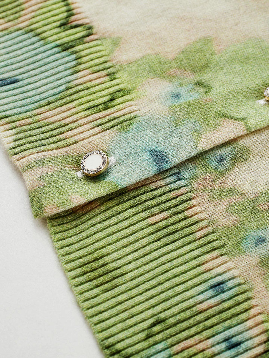 COMOBOCA Women's Watercolor Floral Print Knit Cardigan