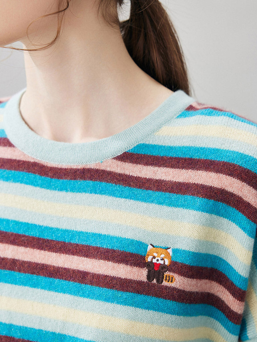 COMOBOCA 100% Cashmere Women's Striped Knit Sweater