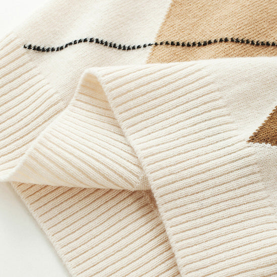 COMOBOCA 100% Wool Kids' Argyle Round Neck Sweater