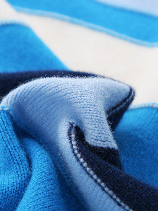 COMOBOCA 100% Wool Kids' Geometric Color Block Striped Knit Sweater