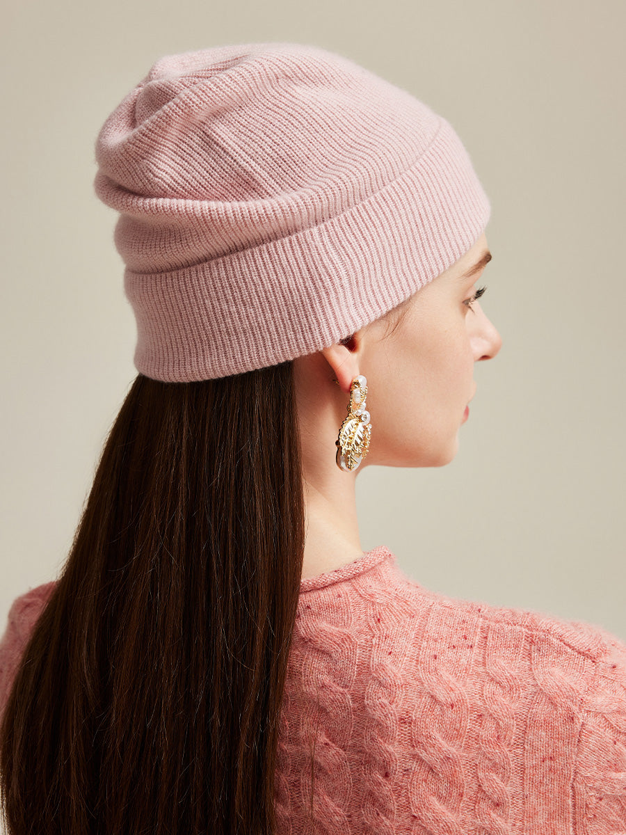 COMOBOCA 100% Cashmere Women's Ribbed Knit Beanie