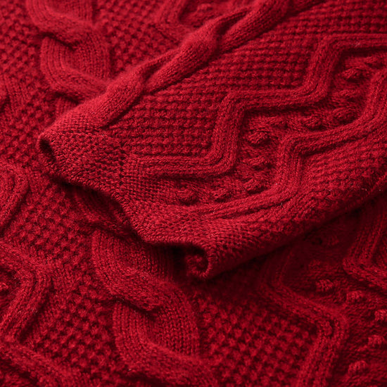 COMOBOCA 100% Wool Women's Vibrant Color Cable Knit Sweater