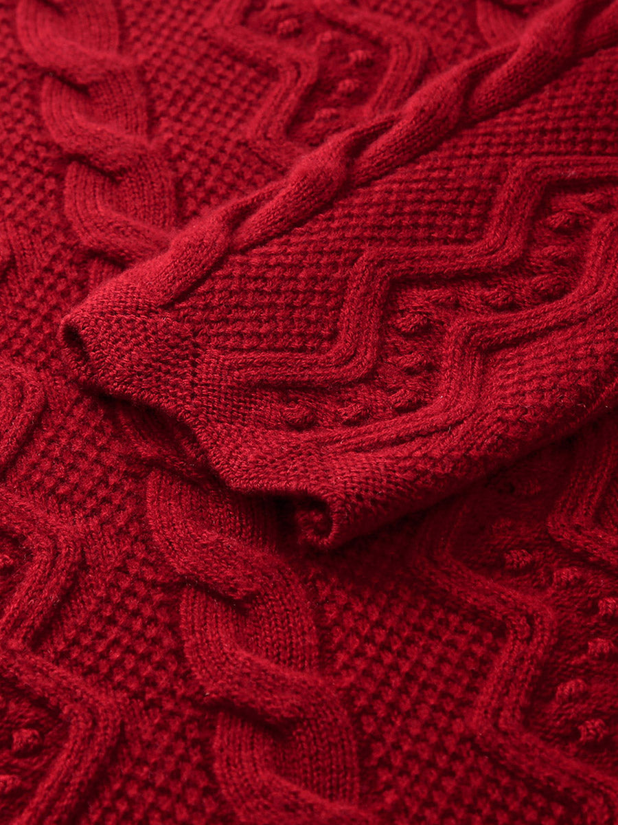 COMOBOCA 100% Wool Women's Vibrant Color Cable Knit Sweater