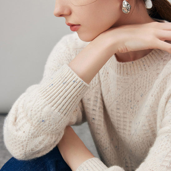 COMOBOCA 100% Cashmere Women's Openwork Knit Round Neck Sweater