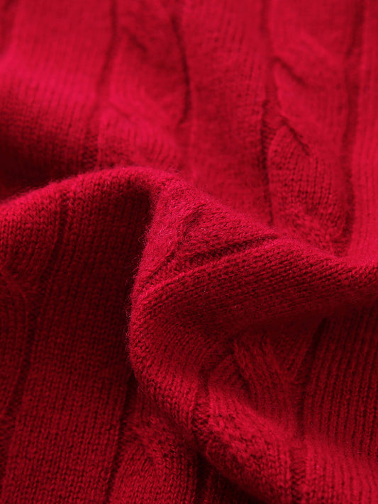 COMOBOCA 100% Wool Ribbed Cable Extra Size Knit Cardigan