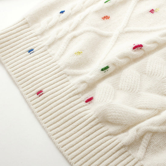 COMOBOCA 100% Cashmere Women's Cable Knit Colorful Accents Sweater