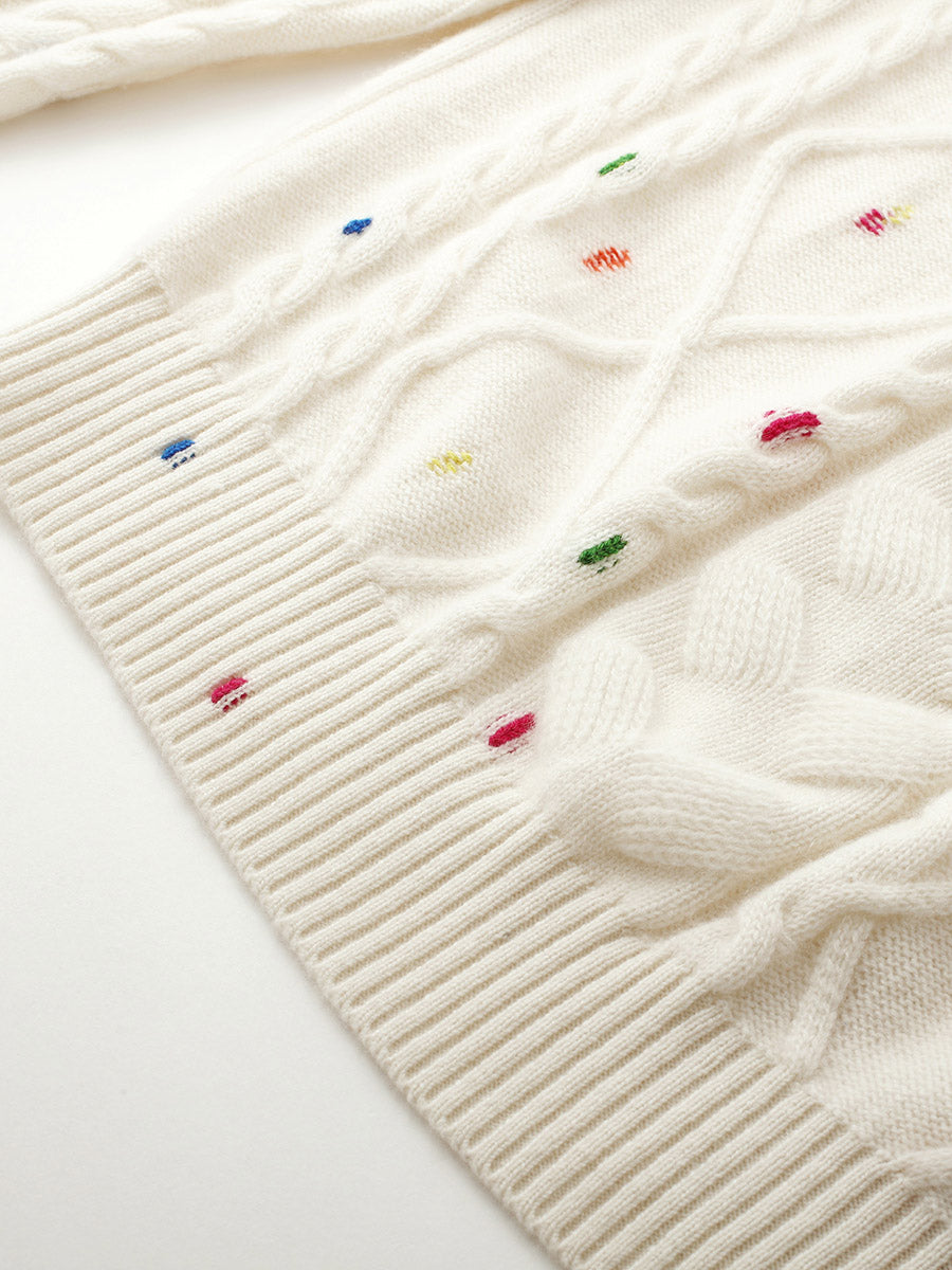 COMOBOCA 100% Cashmere Women's Cable Knit Colorful Accents Sweater