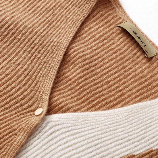 COMOBOCA 100% Cashmere Women's V-Neck Color Block Faux Sweater