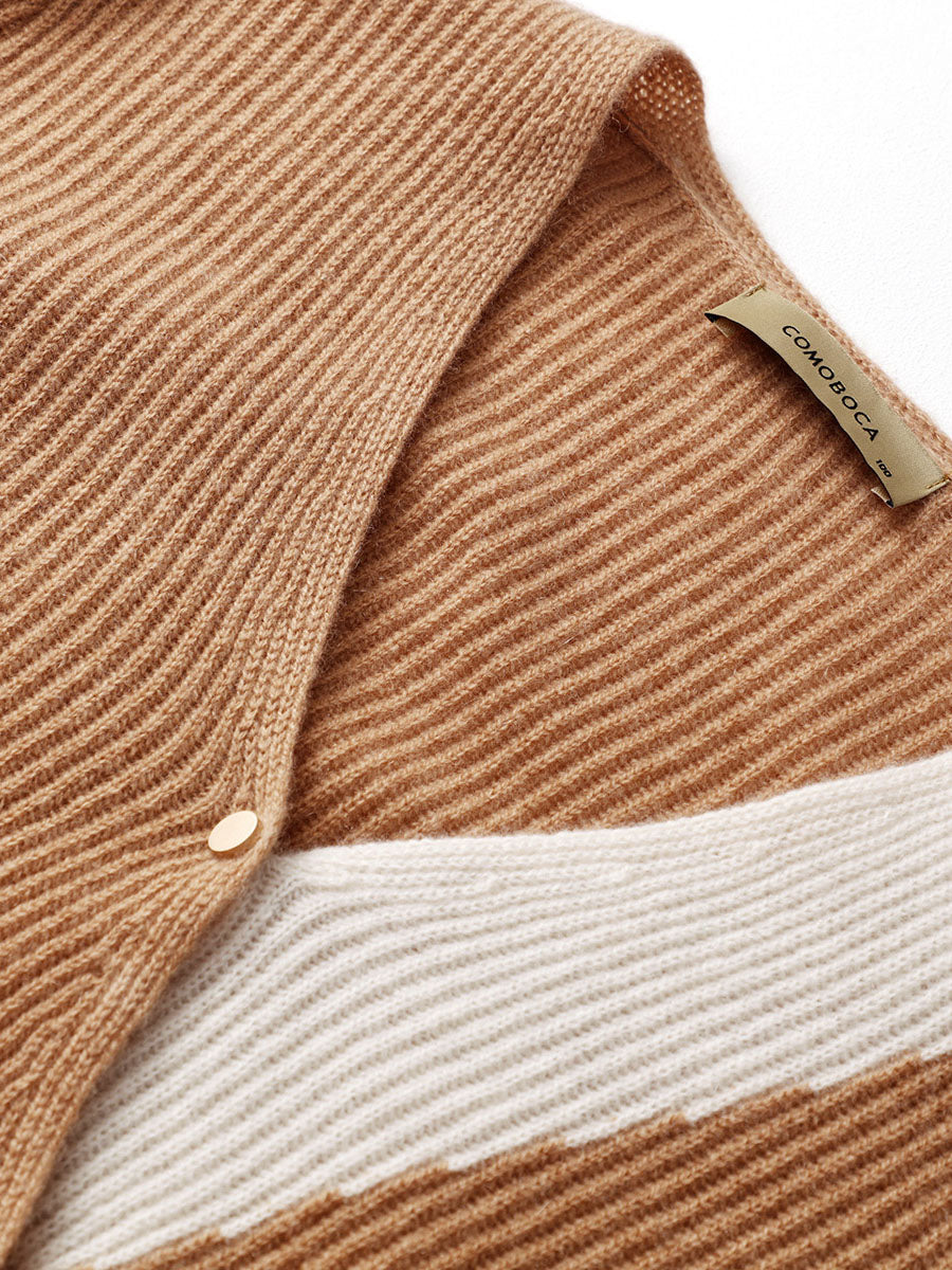 COMOBOCA 100% Cashmere Women's V-Neck Color Block Faux Sweater