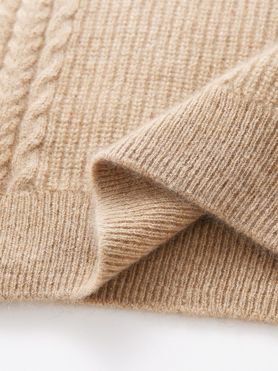 COMOBOCA 100% Cashmere Women's Cable Sailor Collar Sweater