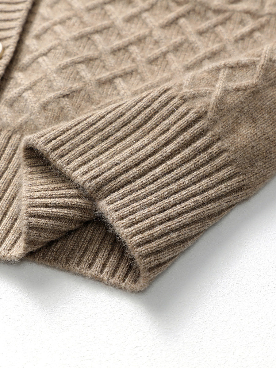 COMOBOCA 100% Cashmere Luxurious Cable Knit Hooded Cardigan