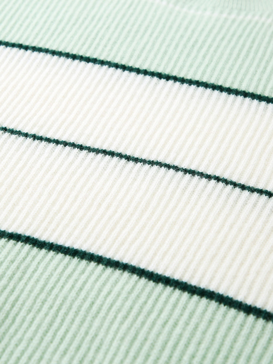 COMOBOCA 100% Cashmere Women's Striped Crewneck Sweater