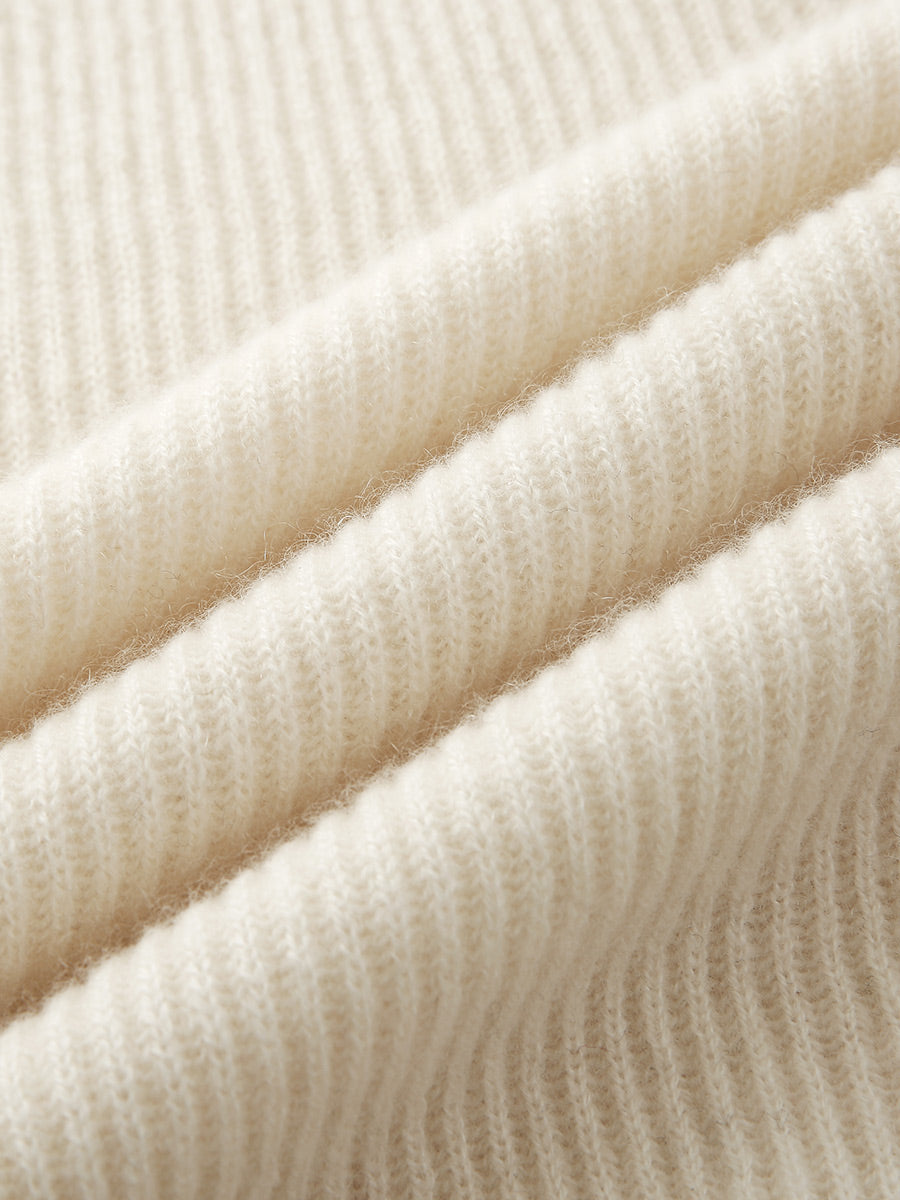 COMOBOCA 100% Cashmere Women's Ribbed Crochet Lace Cuffs Sweater