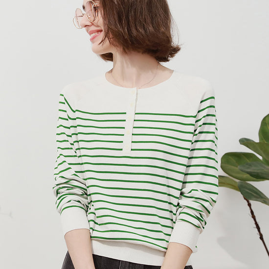 COMOBOCA Women's Striped Henley T-Shirt Sweater