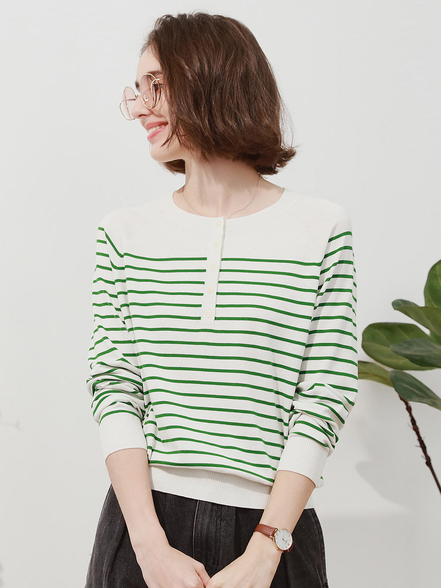 COMOBOCA Women's Striped Henley T-Shirt Sweater