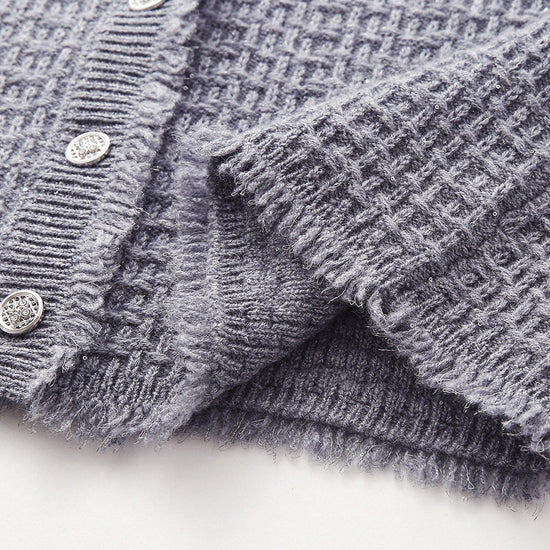 COMOBOCA 100% Wool Women's Button Down Frayed Hem Knit Vest