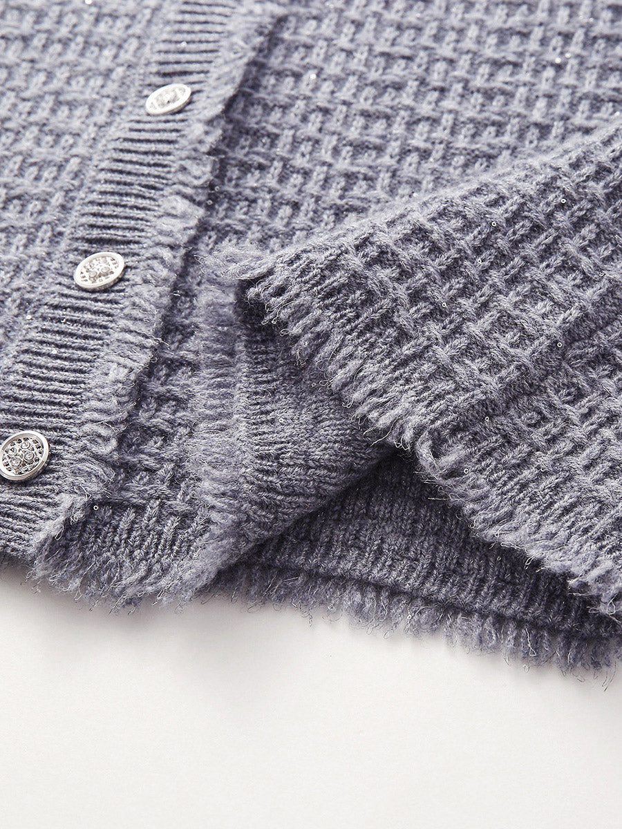 COMOBOCA 100% Wool Women's Button Down Frayed Hem Knit Vest