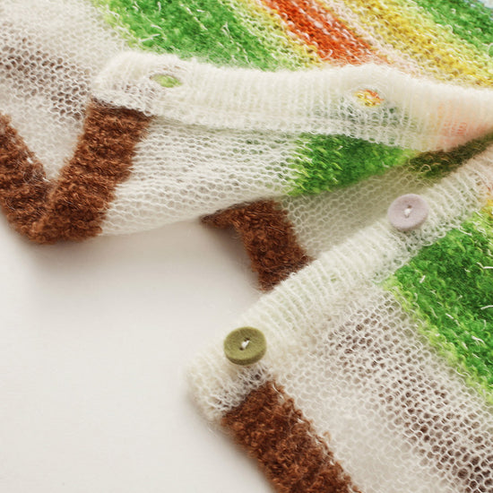 COMOBOCA Women's Rainbow Striped Button Down Cardigan