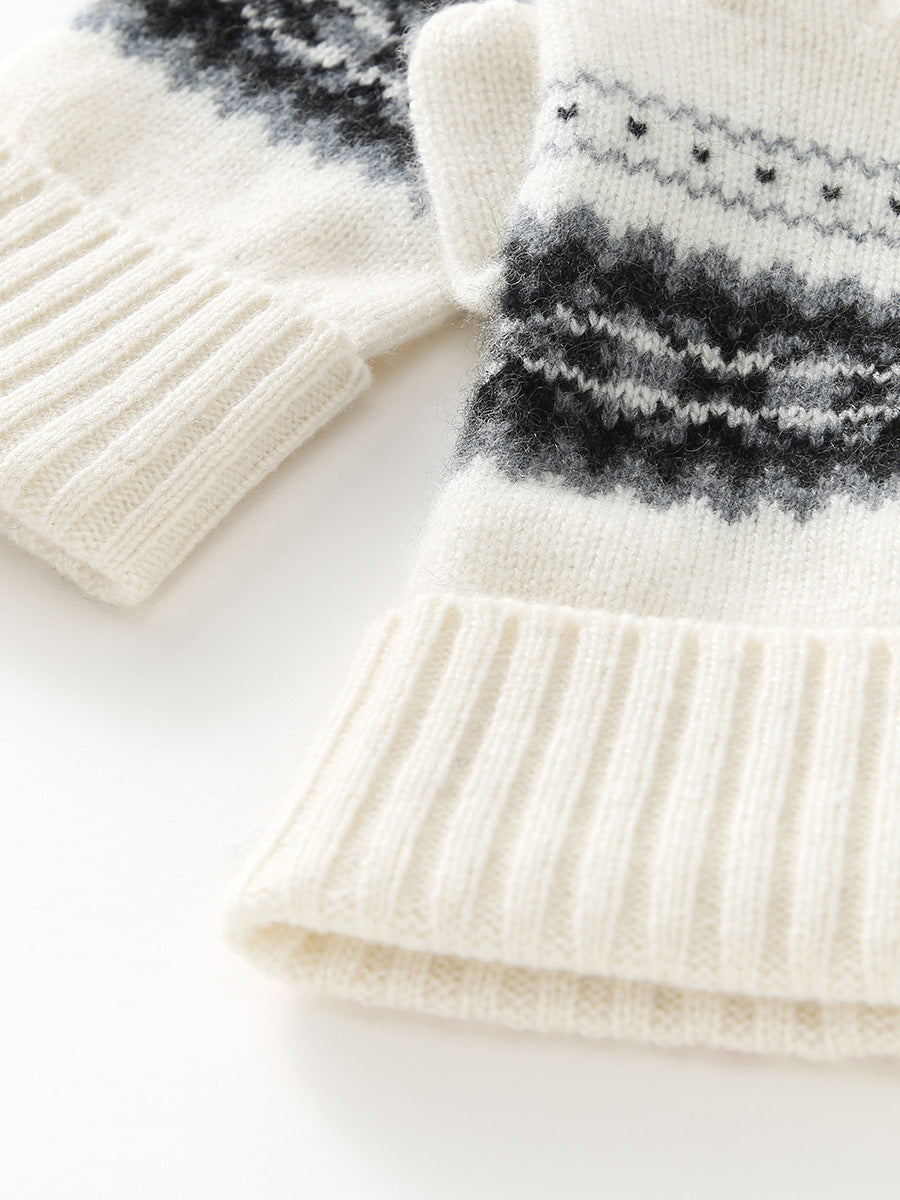 COMOBOCA 100% Cashmere Soft Knit Gloves with Nordic Design