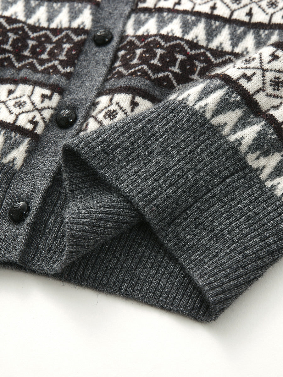 COMOBOCA 100% Cashmere Women's Fair Isle Knit Cardigan