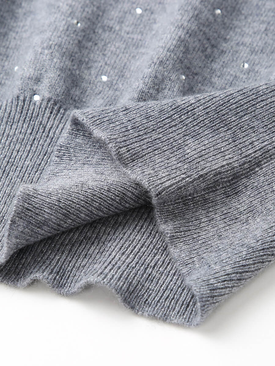 COMOBOCA 100% Cashmere Women's Sweater with Crystal Embellishments