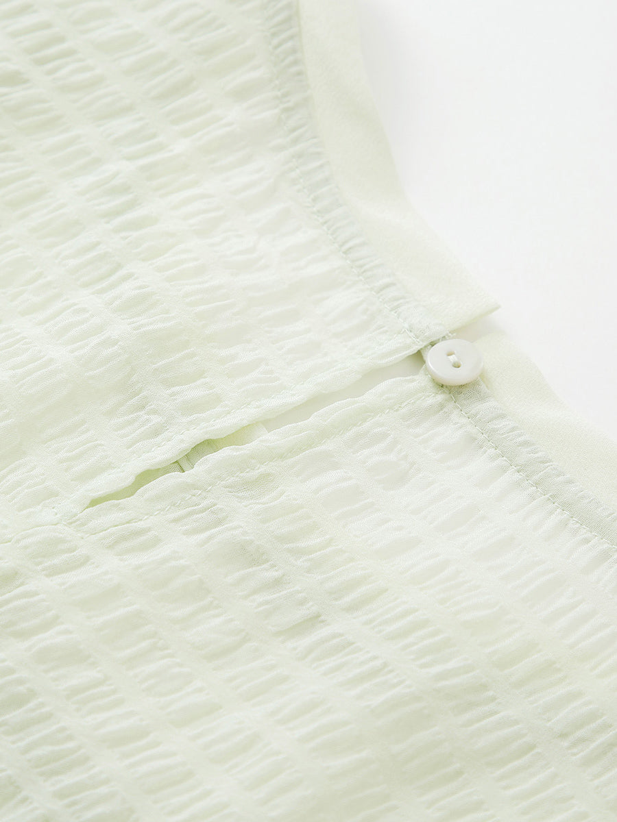 COMOBOCA Women's Crinkle Textured Blouse with Button Closure