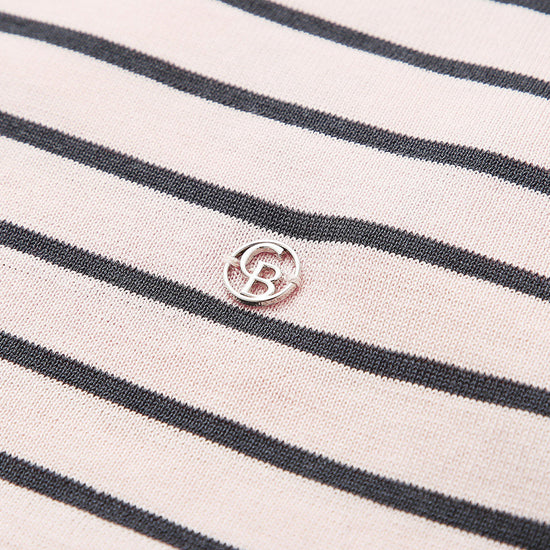 COMOBOCA Women's Striped Ribbed Contrast Trim T-Shirt