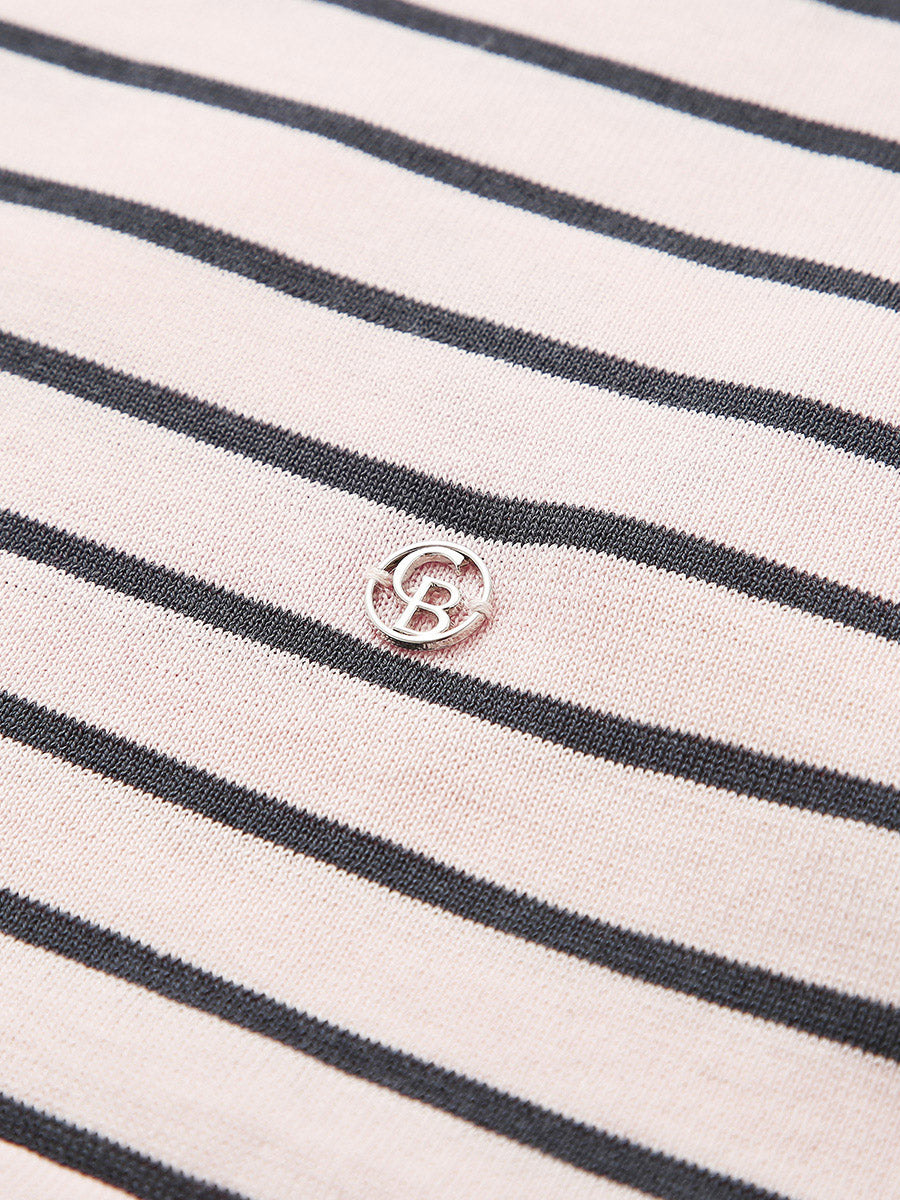 COMOBOCA Women's Striped Ribbed Contrast Trim T-Shirt