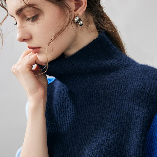 COMOBOCA 100% Cashmere Women's Color Block Turtleneck Sweater